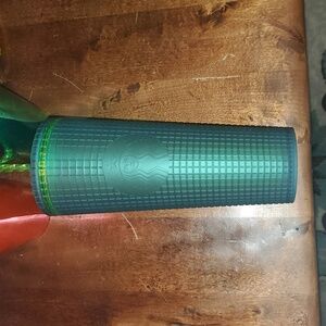 Starbucks Teal Waffle Tumbler with Green Straw. 24 oz.